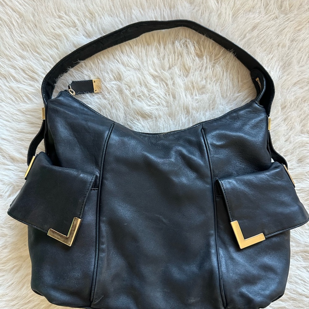 Michael Kors Beverly Black Shoulder Bag with Gold Accents Damaged - Picture 3 of 16